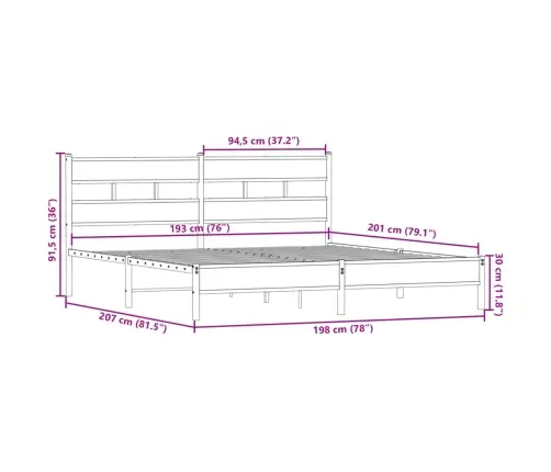 Gultas Rāmis Bez Matrača, Metāls, 193X203Cm, Ozolkoka Imitācija Vidaxl