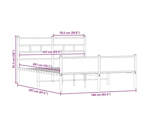 Gultas Rāmis Bez Matrača, Metāls, 160X200Cm, Ozolkoka Imitācija Vidaxl