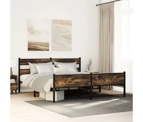 Metallist Voodiraam Ilma Madratsita Suitsutatud Tamm 200X200 Cm Metallist Voodiraam Ilma Madratsita Suitsutatud Tamm 200X200 Cm