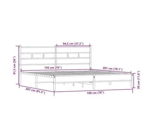Metallist Voodiraam Ilma Madratsita Sonoma Tamm 193X203 Cm