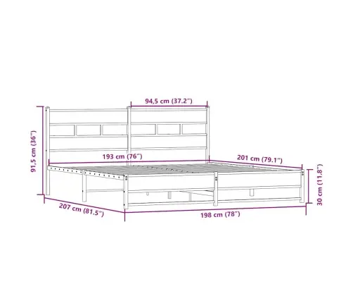 Gultas Rāmis Bez Matrača, Metāls, 193X203Cm, Ozolkoka Imitācija Vidaxl