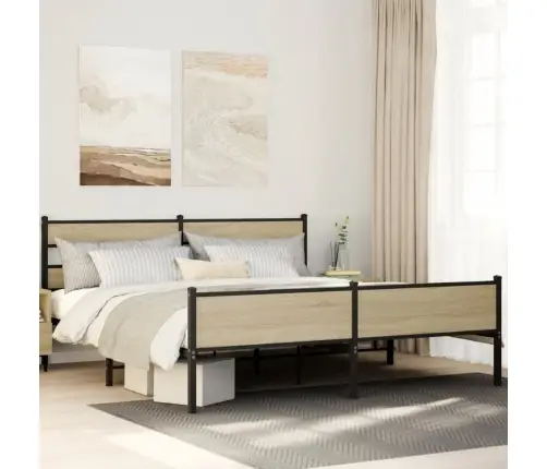 Gultas Rāmis Bez Matrača, Metāls, 180X200Cm, Ozolkoka Imitācija Vidaxl