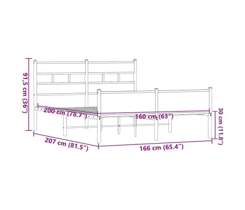 Gultas Rāmis Bez Matrača, Metāls, 160X200 Cm, Ozolkoka Krāsa Vidaxl