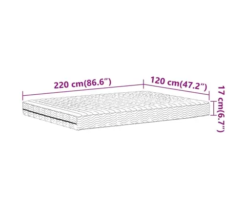 Putu Matracis, Balts, 120X220 Cm, Cietība H2, H3 Vidaxl