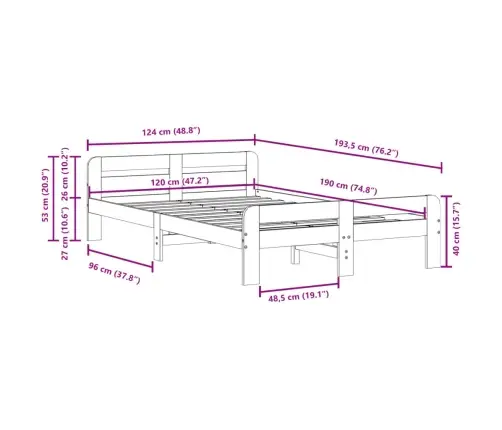Voodiraam Ilma Madratsita, Valge, 120 X 190 cm Männipuit