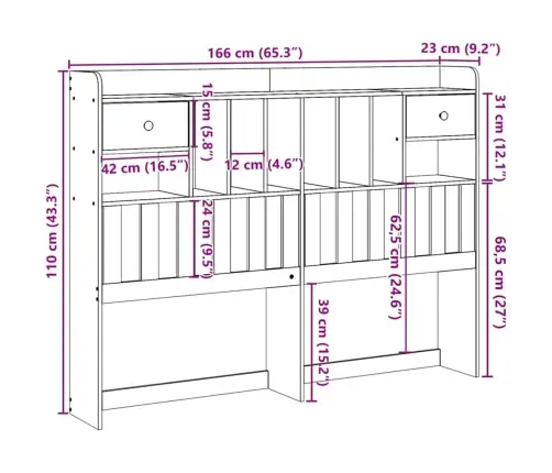 Galvgalis Ar Plauktiem, Balts, 160 Cm, Priedes Masīvkoks Vidaxl