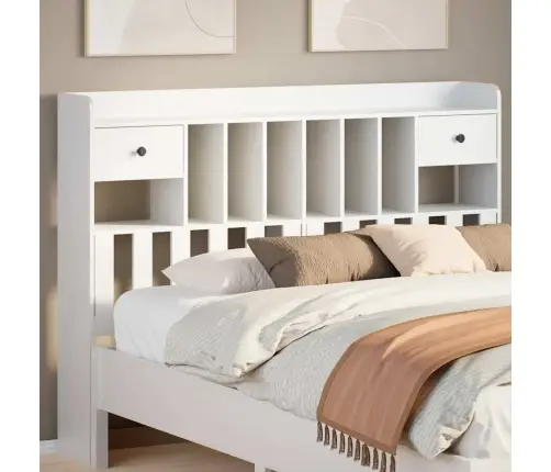 Galvgalis Ar Plauktiem, Balts, 150 Cm, Priedes Masīvkoks Vidaxl Galvgalis Ar Plauktiem, Balts, 150 Cm, Priedes Masīvkoks Vidaxl