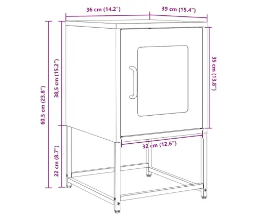 Naktsskapītis Melns 36X39X60,5 Cm Auksti Velmēts Tērauds Vidaxl