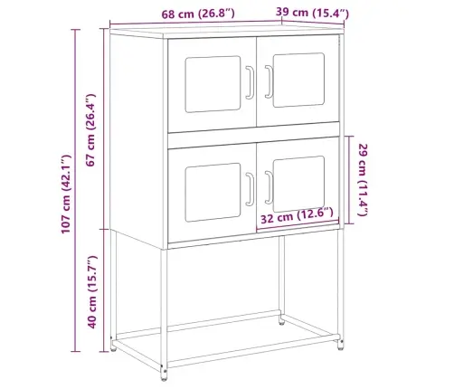 Highboard Pink 68X39X107 Cm Tērauds Vidaxl