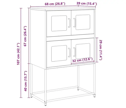 Highboard White 68X39X107 Cm Tērauds Vidaxl