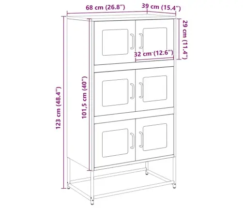 Highboard Olive Green 68X39X123 Cm Tērauds Vidaxl