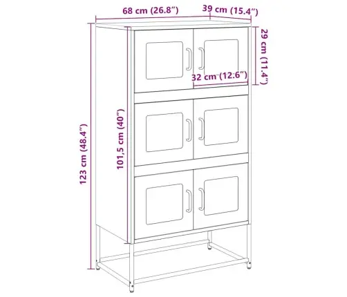 Highboard White 68X39X123 Cm Plienas