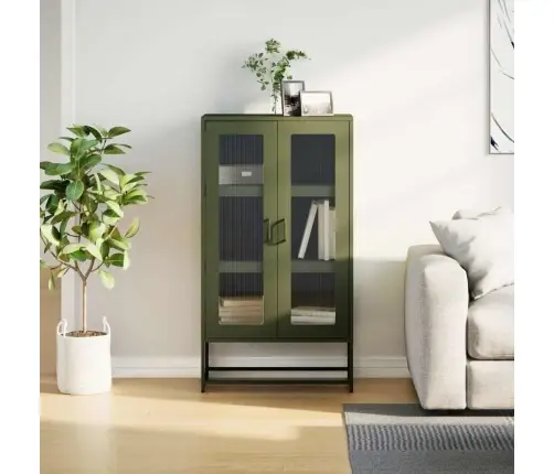 Highboard Olive Green 68X39X123 Cm Tērauds Vidaxl