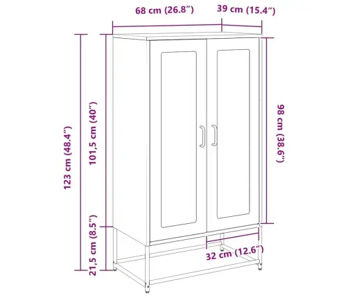 Highboard White 68X39X123 Cm Tērauds Vidaxl Highboard White 68X39X123 Cm Tērauds Vidaxl