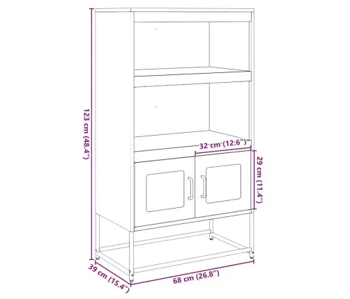 Highboard White 68X39X123 Cm Tērauds Vidaxl