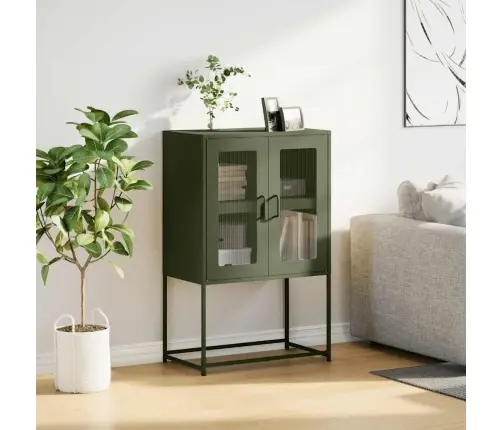 Highboard Olive Green 68X39X107 Cm Tērauds Vidaxl