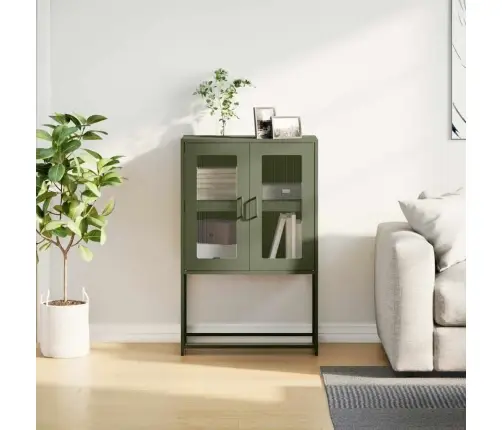 Highboard Olive Green 68X39X107 Cm Tērauds Vidaxl