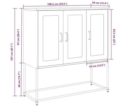 Šoninė Spintelė, Garstyčių, 100,5X39X107cm Plienas