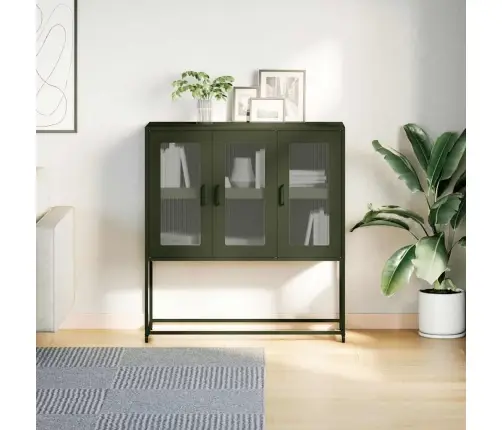 Kumode, Olīvzaļa, 100,5X39X107 Cm, Auksti Velmēts Tērauds Vidaxl