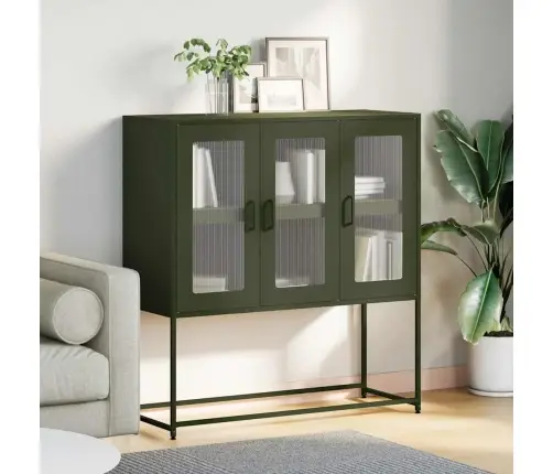 Kumode, Olīvzaļa, 100,5X39X107 Cm, Auksti Velmēts Tērauds Vidaxl