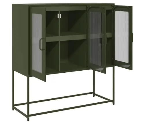 Kumode, Olīvzaļa, 100,5X39X107 Cm, Auksti Velmēts Tērauds Vidaxl