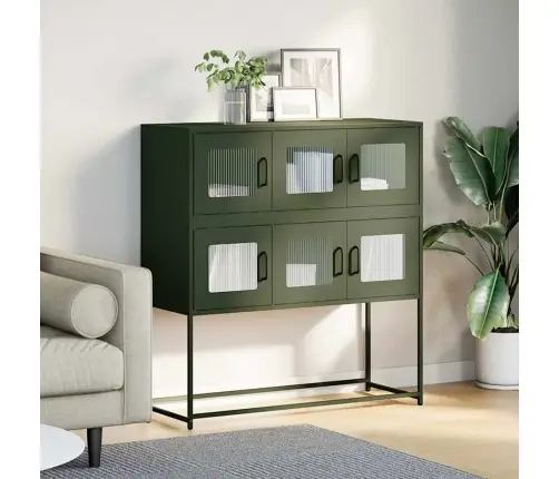 Kumode, Olīvzaļa, 100,5X39X107 Cm, Auksti Velmēts Tērauds Vidaxl