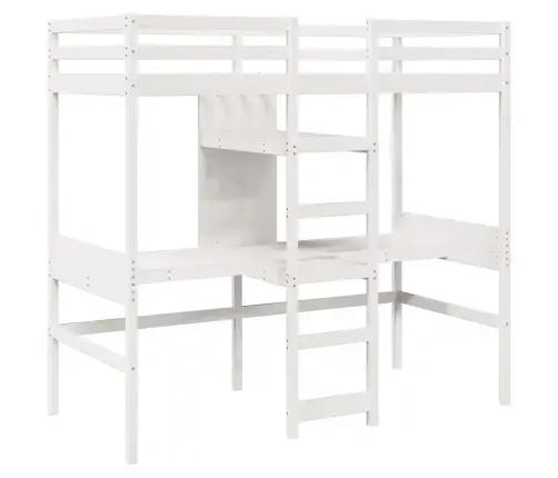 Aukšta Lova Su Stalu Ir Lentynomis, Balta, 90X200cm Pušis