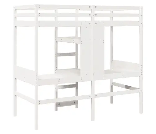 Aukšta Lova Su Stalu Ir Lentynomis, Balta, 90X200cm Pušis