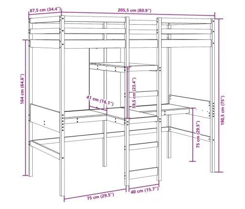 Kõrge Voodi Ilma Madratsita, Vahapruun, 80X200 Cm , Männipuit