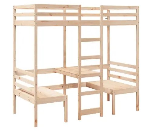 Augstās Gultas Rāmis, Galds, Krēsli, 90X200 Cm, Priedes Koks Vidaxl