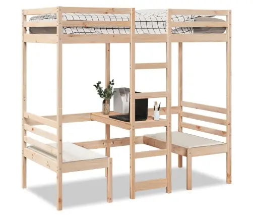 Augstās Gultas Rāmis, Galds, Krēsli, 90X200 Cm, Priedes Koks Vidaxl