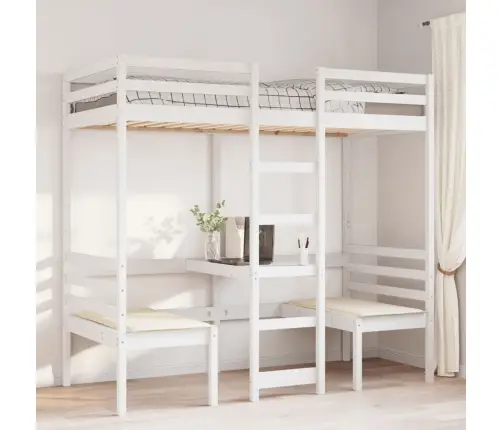 Aukšta Lova Su Stalu Ir Kėdėmis, Balta, 90X200cm Pušis