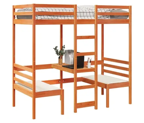 Augstās Gultas Rāmis, Galds, Krēsli, 90X200 Cm, Priedes Koks Vidaxl