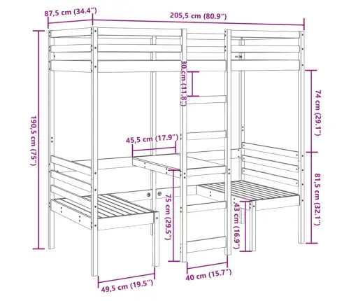 Augstās Gultas Rāmis, Galds, Krēsli, 80X200 Cm, Priedes Koks Vidaxl