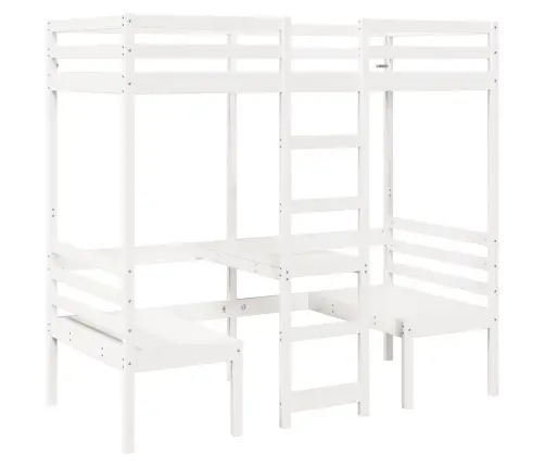 Kõrge Voodi Koos Kirjutuslaua Ja Toolidega, 90X190 Cm Männipuit