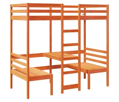 Kõrge Voodi Koos Kirjutuslaua Ja Toolidega, 90X190 Cm Männipuit