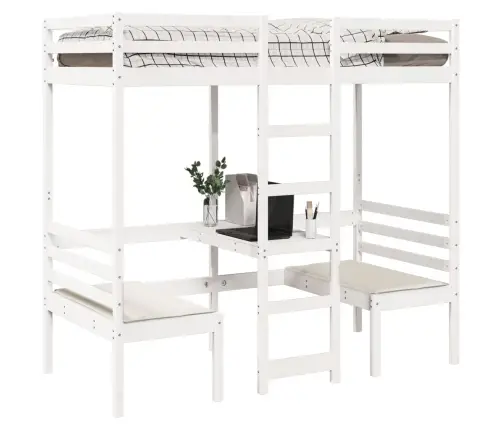 Aukšta Lova Su Stalu Ir Kėdėmis, Balta, 75X190cm Pušis