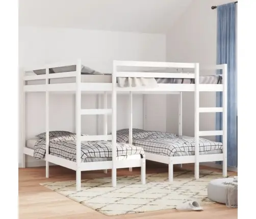 Trīsstāvu Gulta, Balta, 200X200/80X200 Cm, Priedes Masīvkoks Vidaxl