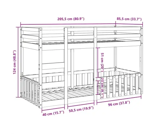 Divstāvu Gulta, Balta, 80X200 Cm, Priedes Masīvkoks Vidaxl