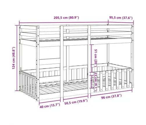 Divstāvu Gulta, Balta, 90X200 Cm, Priedes Masīvkoks Vidaxl