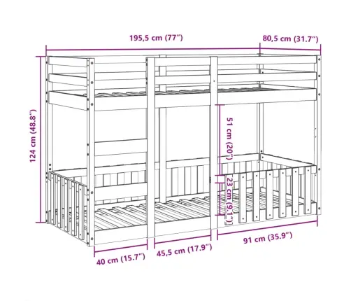Narivoodi, 75 X 190 cm Männipuit