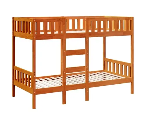 Dviaukštė Lova, Vaško Ruda, 80X200cm Pušies Medienos Masyvas