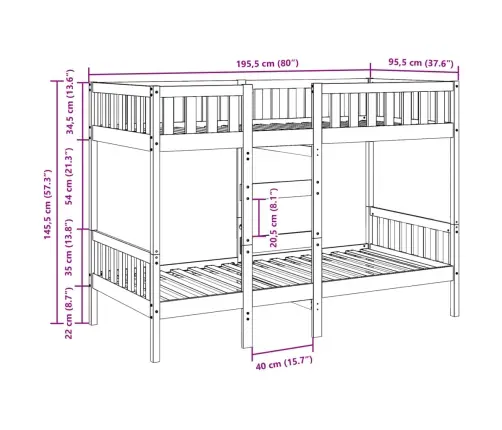 Narivoodi, 90 X 190 cm Männipuit