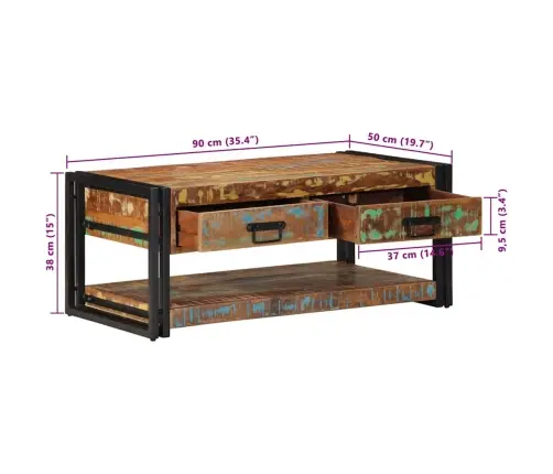 Mitmevärviline Diivanilaud 90X50X38 Cm Taaskasutatud Täispuit Mitmevärviline Diivanilaud 90X50X38 Cm Taaskasutatud Täispuit