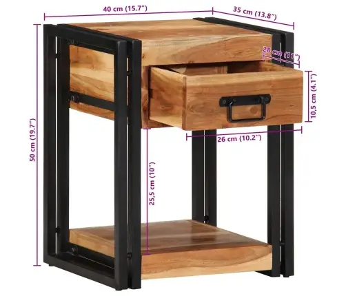 Naktsgaldiņš 40X35X50 Cm Masīvkoks Akācija Vidaxl