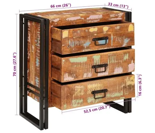 Puse Ar Atvilktni Brūna 66 X 33 X 70 Cm Ciets Atjaunots Koks Vidaxl