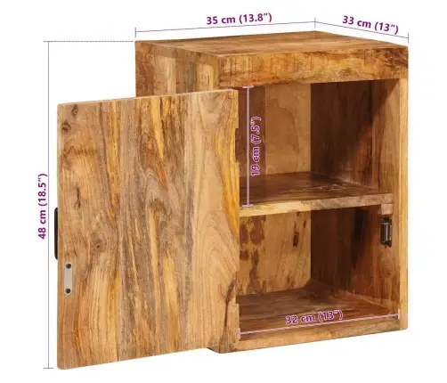 Naktsgaldiņš Brūna 35 X 33 X 48 Cm Cieta Mango Koksne Vidaxl