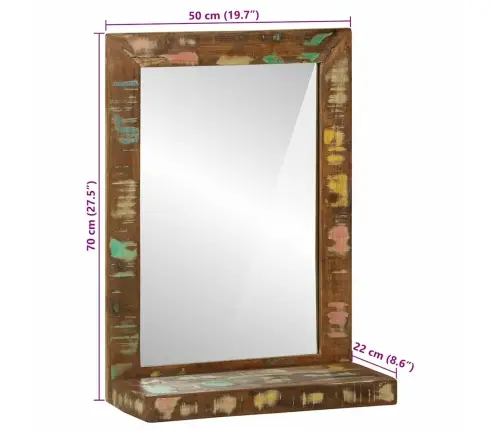 Vannitoa Peegel Pruun 50 X 22 X 70 Cm Tugev Taastatud Puit