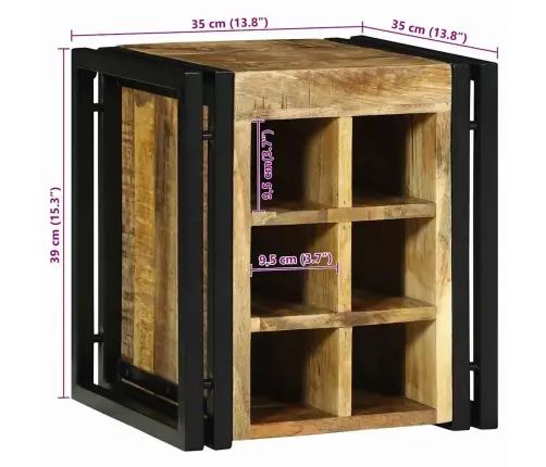 Vīna Plaukts 34.5 X 35 X 39 Cm Cietais Koks Raukts Mango Vidaxl