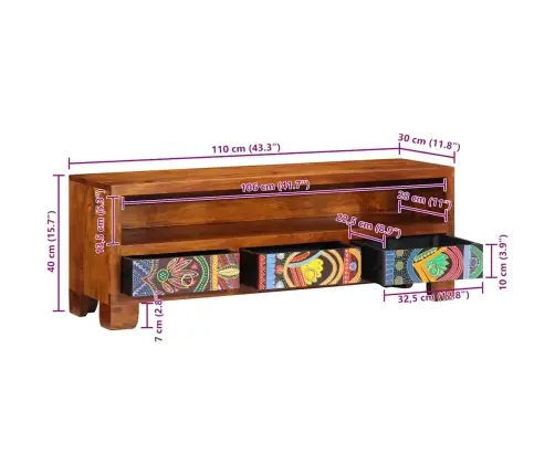Tv Skapis Daudzkrāsains 110X30X40 Akācijas Masīvkoka Vidaxl